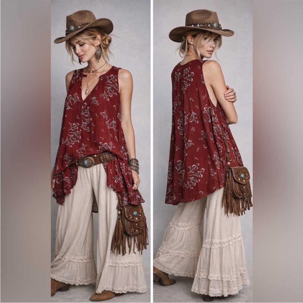 Free People Crimson Tree Swing Tunic Mini Dress M Western Boho Dainty Breezy S